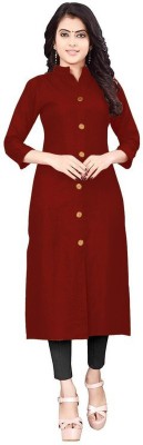 VED CREATION Women Solid Frontslit Kurta(Maroon)