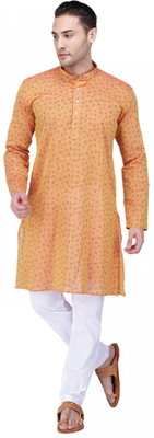 Rajubhai Hargovindas Men Printed Straight Kurta(Orange)