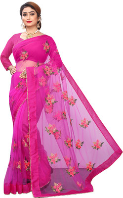 KANJIVARAM STYLE Embroidered Bollywood Net Saree(Pink)