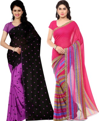 Anand Printed, Graphic Print, Polka Print Daily Wear Georgette Saree(Pack of 2, Purple, Black, Pink)