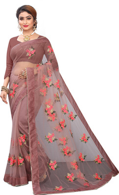 KANJIVARAM STYLE Embroidered Bollywood Net Saree(Maroon)