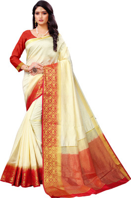 Aardiva Woven, Dyed Kanjivaram Silk Blend Saree(Beige)