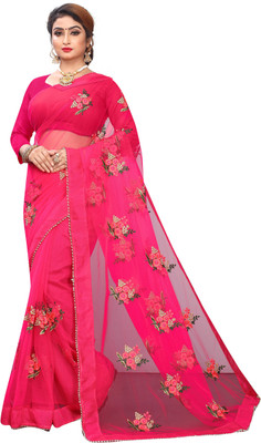 KANJIVARAM STYLE Embroidered Bollywood Net Saree(Red)