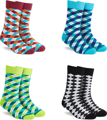 Dynamocks Men & Women Printed Mid-Calf/Crew(Pack of 4)