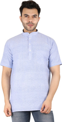 Latest Plus Men Solid Straight Kurta(Blue)