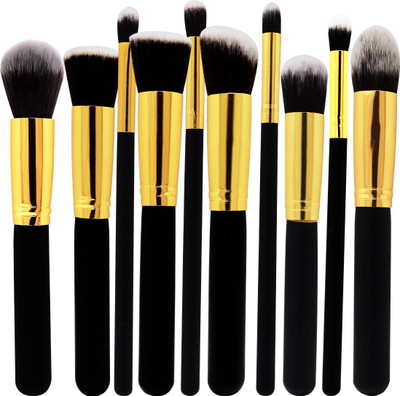 adbeni Foundation, Eyeshadow & Blusher Makeup Brush Set (Black), MKPB101(Pack of 10)