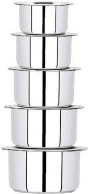 LIMETRO STEEL High Quality Stainless Steel Set of 5 Induction Base Tope Set / Cookware Set with lid Multipurpose Capacity (5 Pieces. 1 Ltr, 1.5 Ltr, 2 Ltr, 2.5 Ltr, 3 Ltr) Induction Bottom Cookware Set(Stainless Steel, 5 - Piece)