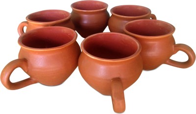 THE INDIA STYLE Pack of 6 Ceramic THE INDIA STYLE Stylish Ceramic Handcrafted Tea,Milk&Coffee Kullhad Small Cup With Handel Set Ideal Best Gift for everyone Cup Set (Set of 6, 130 ML)(Brown, Cup Set)