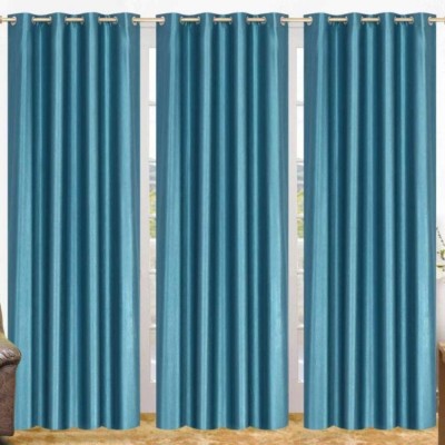 Radha Enterprises 274 cm (9 ft) Polyester Room Darkening Long Door Curtain (Pack Of 3)(Plain, Aqua)