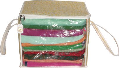 PRAHAN INTERNATIONAL XL Saree Cover/sari organizer with handles and transparent front Extra Large Sari Cover Box Metal Zipper AI_Yellow Box_01(Yellow)
