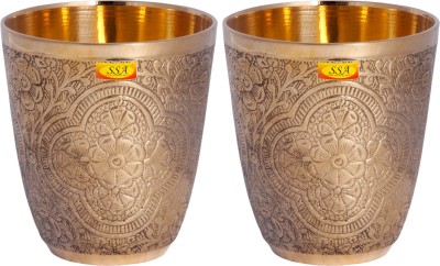 Shivshakti Arts (Pack of 2) Pure Brass Glass Tumbler, Embossed Flower Nakshatra Design For Drinking Serving Water, Decorative Gift Item (2 Pcs = Vol - 280 ML Each) Glass Set Water/Juice Glass(280 ml, Brass, Yellow)