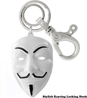 MGP FASHION High Quality Vendetta Inspired Anonymous Hacker Face Mask White Metal Locking Ok Hook Keyring Carabiner Key Chain
