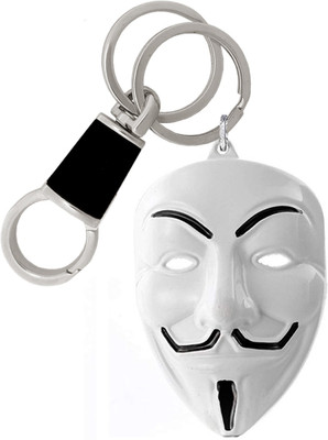 MGP FASHION High Quality Vendetta Inspired Anonymous Hacker Face Mask White Metal Locking Black Hook Keyring Carabiner Key Chain