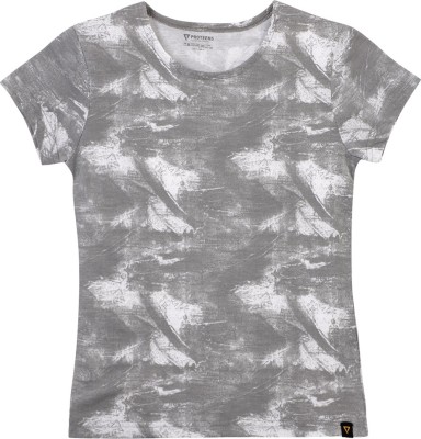 PROTEENS Girls Tie & Dye Pure Cotton T Shirt(Grey, Pack of 1)