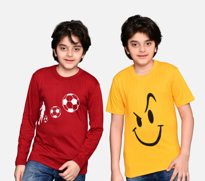 TADEO Boys Printed Cotton Blend Regular T Shirt(Yellow, Pack of 2)