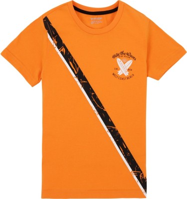 PROTEENS Boys Printed Pure Cotton T Shirt(Orange, Pack of 1)