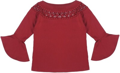 Style Quotient Girls Casual Viscose Top(Maroon, Pack of 1)