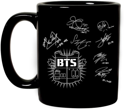 Just Moments Full Black Premium Quality Ceramic Coffee for BTS Lover, Printed on Both The Sides. (JM27) Ceramic Coffee Mug(350 ml)