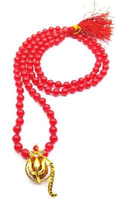 Raviour Lifestyle Raviour Lifestyle Rudraksh Mahadev Trishul Ganesh Pendant With Red Hakik Agate 108 beads Mala For Ganesh Blessing And Prosperity Brass Agate Silk Dori Pendant