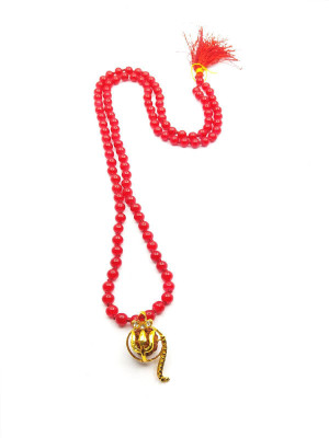 Raviour Lifestyle Raviour Lifestyle Rudraksh Mahadev Trishul Ganesh Pendant With Red Hakik Agate 108 beads Mala For Ganesh Blessing And Prosperity Brass Agate Silk Dori Pendant