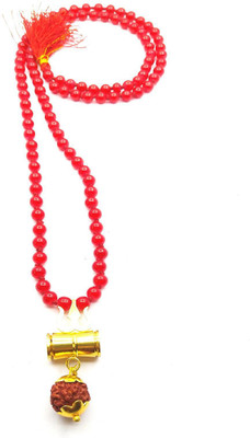 Raviour Lifestyle Raviour Lifestyle Lord Shiv Shakti 5 Mukhi Shiv Trishul Damru With Red Hakik Agate 108 beads Mala Agate Brass Plated Dori Chain