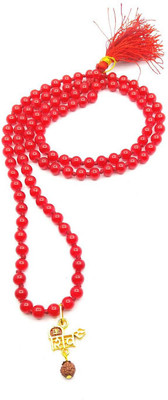 Raviour Lifestyle Raviour Lifestyle Lord Shiv Mahakal Mahadev Bholenath Trishul Pendant With Red Hakik Agate 108 beads Mala For Blessing Of Lord Shiv And Prosperity Agate Brass Plated Dori Chain