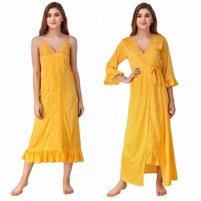 Romaisa Women Nighty with Robe(Yellow)