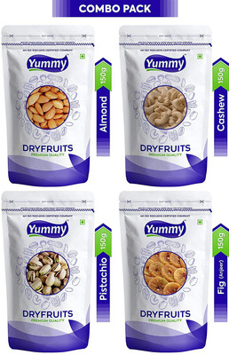 Yummy Almonds, Cashew, Pistachio & Fig Pack of 4, 150g Each Almonds, Cashews, Pistachios, Figs(4 x 150 g)