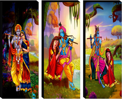 saf Radha Krishna Set of 3 Digital Reprint 15 inch x 18 inch Painting(Without Frame, Pack of 3)