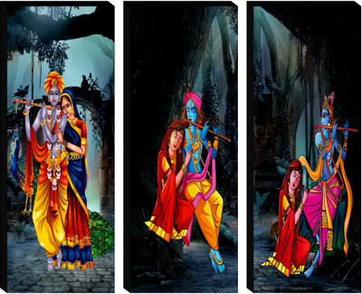 saf Radha Krishna Set of 3 Digital Reprint 15 inch x 18 inch Painting(Without Frame, Pack of 3)