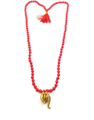 Raviour Lifestyle Raviour Lifestyle Rudraksh Mahadev Trishul Ganesh Pendant With Red Hakik Agate 108 beads Mala For Ganesh Blessing And Prosperity Brass Agate Silk Dori Pendant
