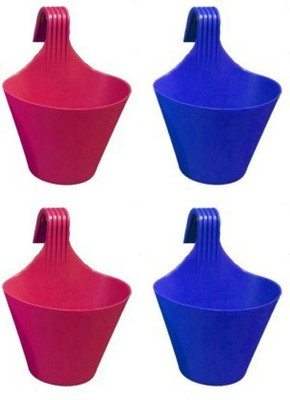 PPDECOR GLORY HOOK POT/HANGING RAILING POT 9 INCH( Pack of 4, External Height - 29cm) For Garden Balcony Decor a286 Plant Container Set(Pack of 2, Plastic)