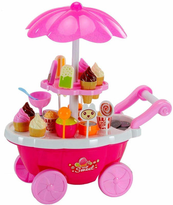AKSHARGOLDENENTERPRISE ICE CREAM CART KITCHEN PLAY , WITH LIGHTS&SOUNDS AND TURNING UMBRELLA