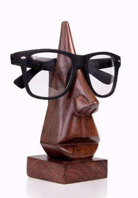 SANKALAN CREATIONS Hand Crafted Wooden Face Shaped Spectacle Specs, Eyeglass Holder, Home Decor, Showpiece Table Décor - (Pack of 1) Decorative Showpiece  -  15 cm(Wood, Brown)