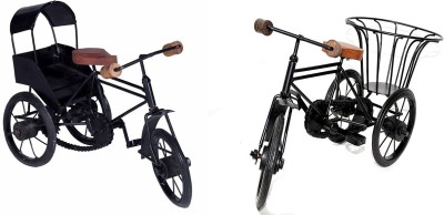 ARTANDCRAFTINDIA Handicraft Wooden Wrought Iron Cycle Rickshaw Toy for Kids and Home Decor Showpiece (Black_32 cm x 15 cm x 21 cm) Decorative Showpiece  -  10 cm(Wood, Brown)