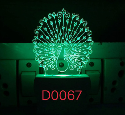 malaviya 3D Illusion Peacock Design Night Lamp with 7 Color Changing Light for Gift Night Lamp(10 cm, Multicolor)