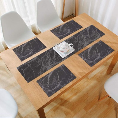 HOKiPO Rectangular Pack of 5 Table Placemat(Black, PVC)