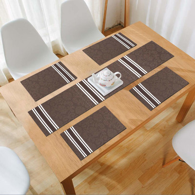 HOKiPO Rectangular Pack of 5 Table Placemat(Brown, PVC)