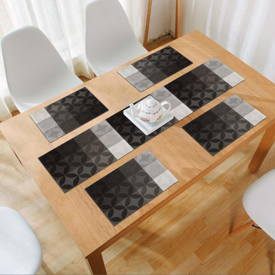 HOKiPO Rectangular Pack of 5 Table Placemat(Grey, PVC)