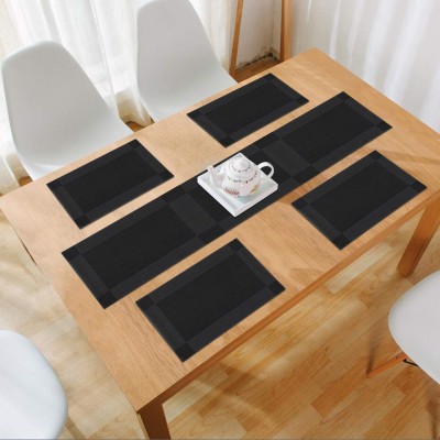 HOKiPO Rectangular Pack of 5 Table Placemat(Black, PVC)