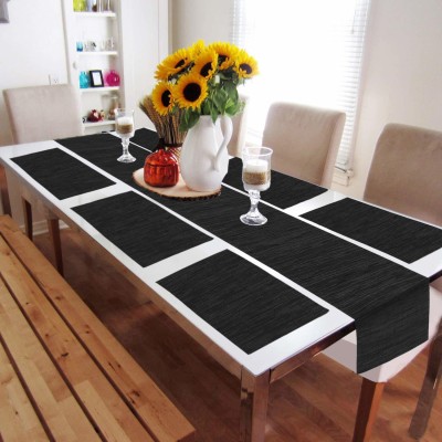 HOKiPO Rectangular Pack of 7 Table Placemat(Black, PVC)