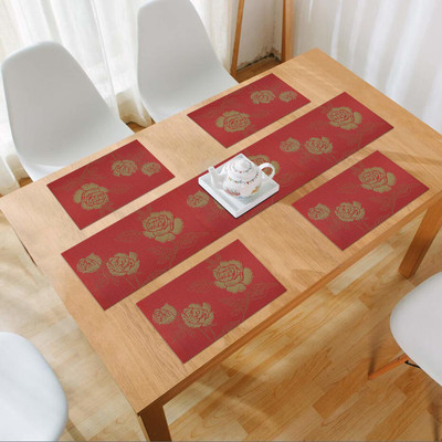 HOKiPO Rectangular Pack of 5 Table Placemat(Red, PVC)