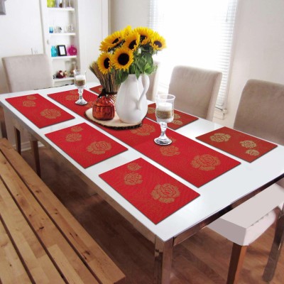HOKiPO Rectangular Pack of 7 Table Placemat(Red, PVC)