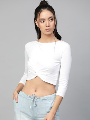 SASSAFRAS Casual Regular Sleeve Solid Women White Top