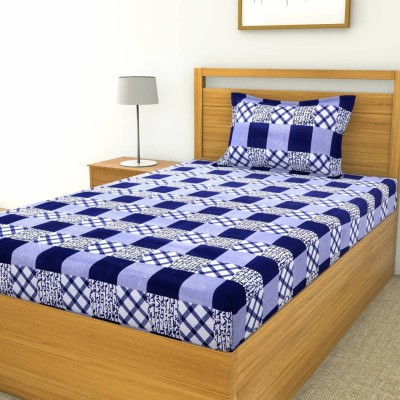 Exopick 120 TC Microfiber Single Checkered Flat Bedsheet(Pack of 1, Blue)