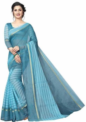 Julee Striped Daily Wear Cotton Silk Saree(Blue)