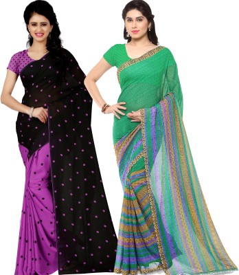 kashvi sarees Polka Print Daily Wear Georgette Saree(Pack of 2, Purple, Green, Black)