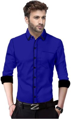 Life Roads Men Solid Casual Dark Blue Shirt