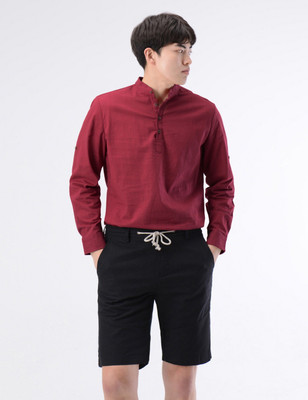 Life Roads Men Solid Casual Maroon Shirt