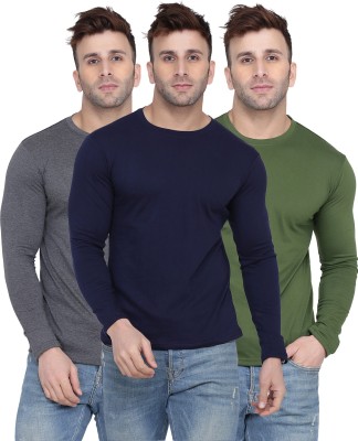 Kroptee Solid Men Round Neck Dark Blue, Green, Grey T-Shirt